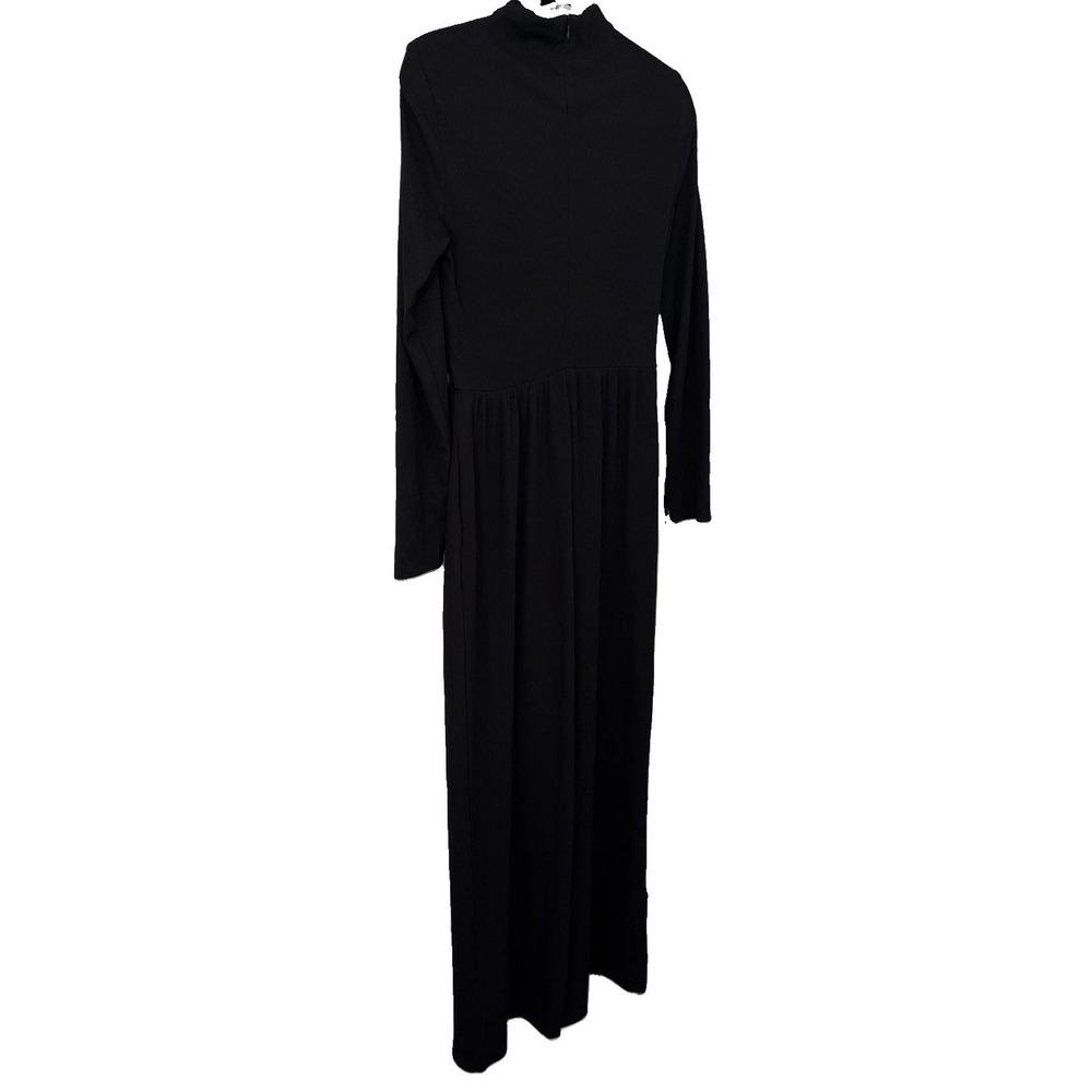 PrettyGarden Womens Ribbed Jumpsuit Mock Neck Wide Leg Pockets Black Size M NWT